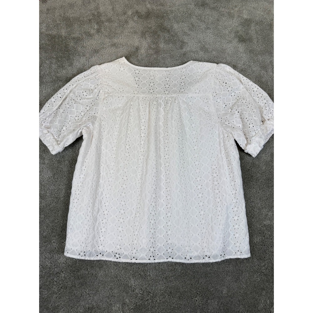 Draper James White Eyelet V-Neck Puff Sleeve Cotton Blouse XL - Picture 2 of 9